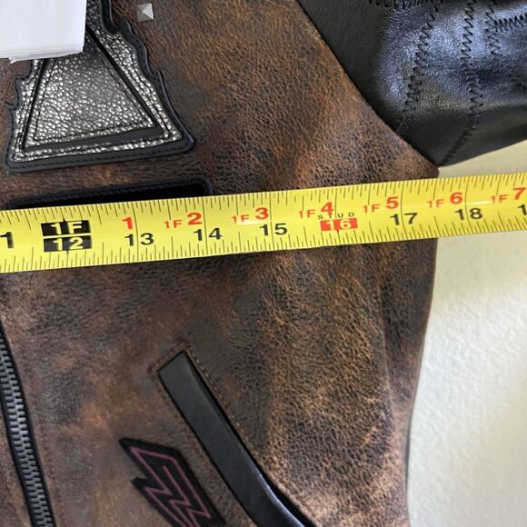 Coach Rare Women’s Embellished Varsity Leather Jacket Patchwork Sleeves Size 0 - Picture 8 of 9